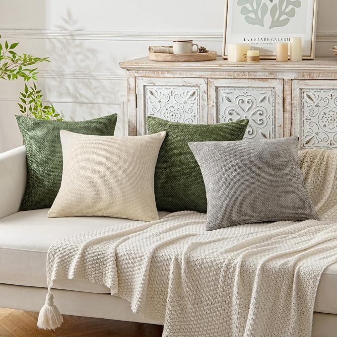 MIULEE Decorative Couch Throw Pillow Covers 18x18 Inch Olive 2 Pack | Modern - Image 4