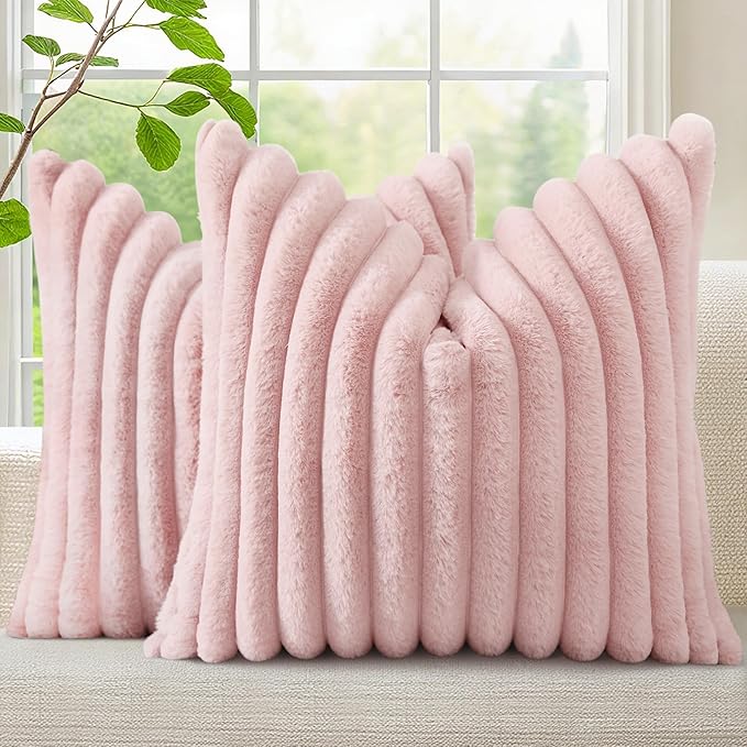 decorUhome Fall Faux Fur Throw Pillow Covers 16x16 Set of 2 Pink | Decorative by decorUhome
