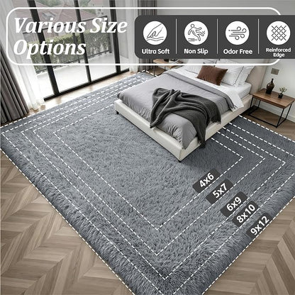 9x12 Area Rug Living Room Bedroom: Fluffy Plush Shag Carpet Gray | - Image 9