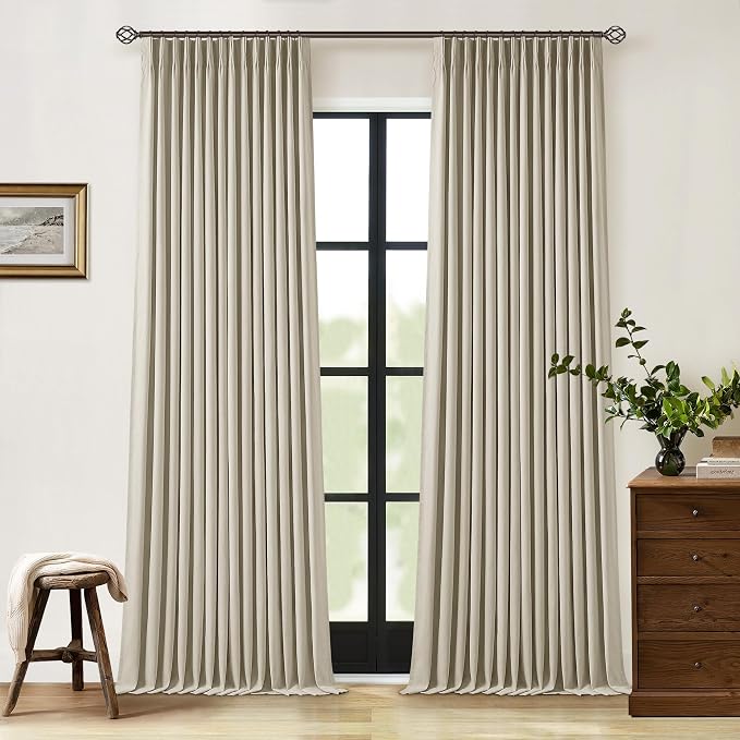 Burlywood Birch 100% Blackout Pinch Pleated Linen Curtains 95 Inches Long | by Twodrapes