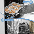 TeamFar 10.5'' Stainless Steel Compact Baking Pan Toaster Oven Tray with Cooling Rack, Corrugated Bottom & Grid Mesh Rack, Non-Toxic & Heavy-Duty