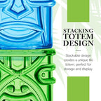 Final Touch Tiki Glasses Set of 4 - Kanaloa, Lono, Kū, Kāne Designs, 12 oz (355 ml), Multicolored, Stackable Totem Pole Storage, Durable Glassware for Tropical Cocktails (TK5302)
