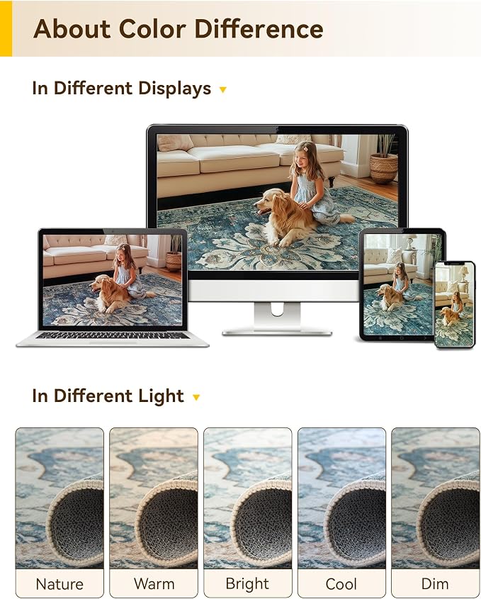 RELEANY Washable Area Rug, Water Repellent, Pet Friendly, Vintage Floral Boho - Image 6