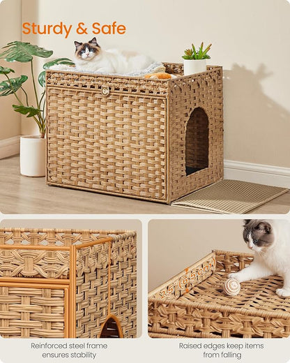 Feandrea Cat Litter Box Enclosure, Handwoven Rattan Hidden Litter Box Furniture - Image 4