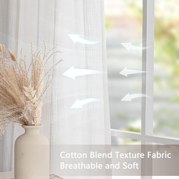 MYSKY HOME Natural Linen White Curtains 80 Inches Long, Semi Sheer Soft Cotton - Image 5