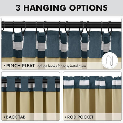 MIULEE 100% Blackout Linen Curtains 42 x 96 Inch Navy Blue 2 Panels | Thermal - Image 5