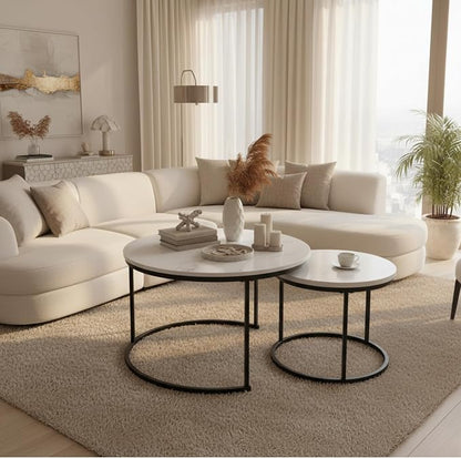 Homy Casa 27.6inch Round Coffee Table Set of 2, Modern Nesting Coffee Tables - Image 3