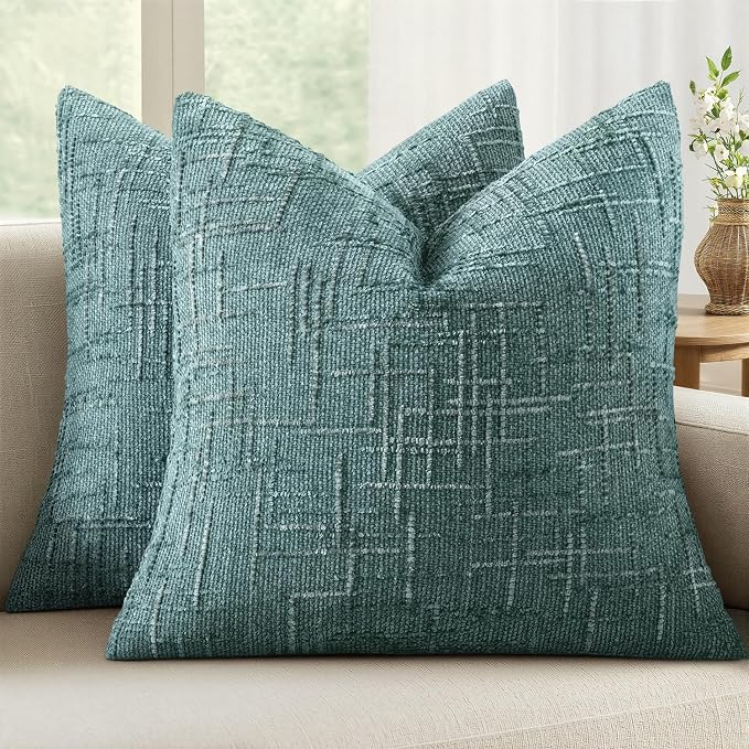 MIULEE Chenille Textured Throw Pillow Covers Teal 18x18 Set of 2 | Slubby by MIULEE
