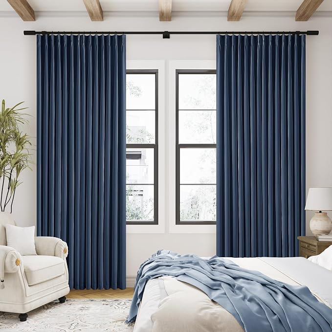 Indigo Navy Pleated Linen Blackout Curtains 90 Inches Long - Image 8