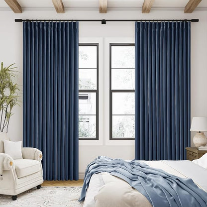 Indigo Navy Pleated Linen Blackout Curtains 90 Inches Long - Image 8