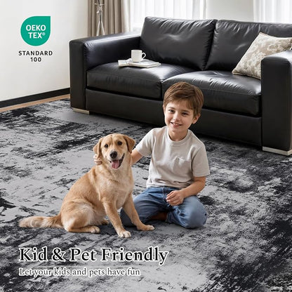 Rugflix 3x5 Entrance Rugs, Washable Black Grey Dark Entry Small Rug | Machine - Image 5