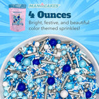 Manvscakes Sprinkles- Edible Cake and Cupcake Sprinkles with Assorted Shapes and Sizes for Parties, Metallic Sprinkle Mix for Cookies, Ice Cream, Cake and Cupcake Decorating, 4 oz, Blue sprinkles