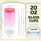 Joyclub 20oz Glass Cups with Acrylic Lids and Straws 8 Set Can Shaped Glass Iced Coffee Cups with Lids, Gradient Drinking Glasses Cute Tumbler Cup Great for Smoothie Soda Boba Tea Cocktail Beer Gift