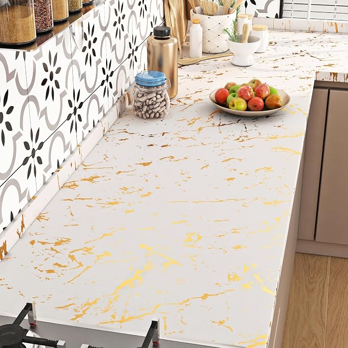 FunStick 36"x200" Cream White and Gold Wallpaper Peel and Stick Marble Contact - Image 2