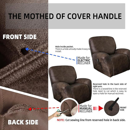 ANARACHON Leather Like Recliner Chair Covers Heavy Duty, 4 Pieces Recliner Cover - Image 6