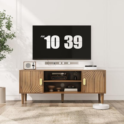 Smuxee Walnut TV Stand with Line Groove Design, 47.2" Mid Century Modern TV - Image 2
