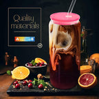 Joyclub 20oz Glass Cups with Acrylic Lids and Straws 8 Set Can Shaped Glass Iced Coffee Cups with Lids, Gradient Drinking Glasses Cute Tumbler Cup Great for Smoothie Soda Boba Tea Cocktail Beer Gift
