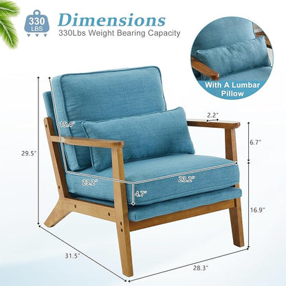 VINGLI Solid Wood Wide Armrests Accent Chair Set of 2, Upholstered Mid Century - Image 2