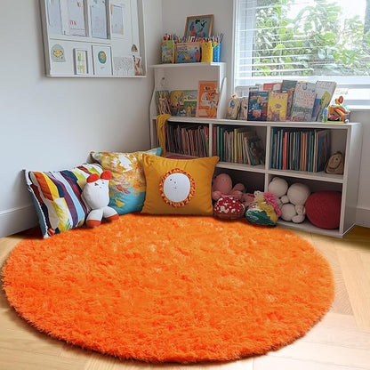 Amdrebio Orange Large Round Shaggy Area Rug 6Ft - Image 9