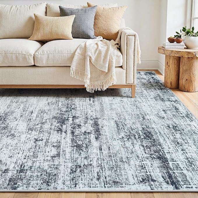 10x12 Washable Area Rug for Living Room Bedroom: Non-Slip Modern Black Grey | - Image 9