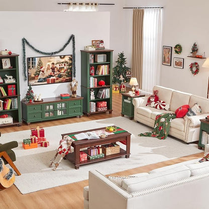 SAVOR LIFE Farmhouse TV Stand for Living Room, Rustic Green Entertainment Center - Image 8