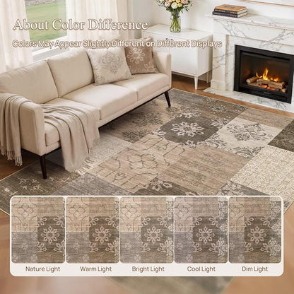 UERMEI 5x7 Area Rug for Living Room, Washable Brown Modern Geometric Patchwork - Image 7