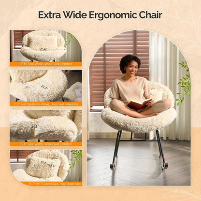 VINGLI 25.6" Extra Wide Criss Cross Nursery Rocking Chair, Cute Curved 115° - Image 7