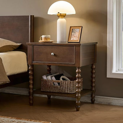 AMERLIFE 24" Walnut Nightstand, Vintage Bedside Table by AMERLIFE