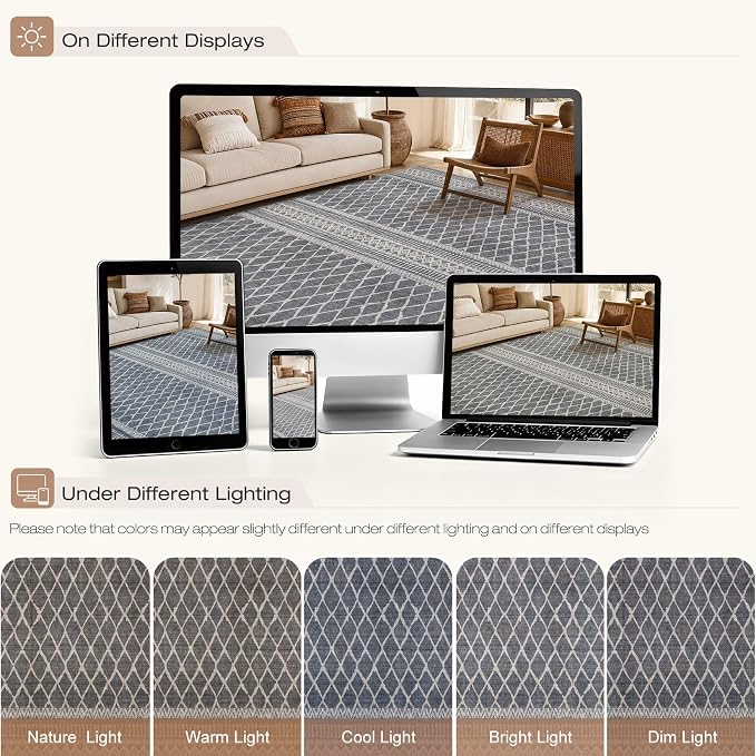 cotiled Boho 5x8 Area Rugs for Living Room: Soft Moroccan Washable Rug | Solve - Image 7