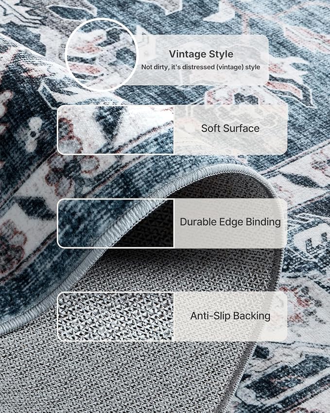 AMADA HOMEFURNISHING 2'6"x8' Washable Area Rug, Low-Profile Entryway Rug - Image 5