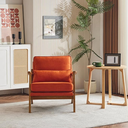 Karl home Accent Chair Wide Armrest Mid-Century Lounge Chair Linen Fabric - Image 5