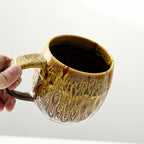 20oz Raku Glaze Coffee Mug - Unique Handcrafted Look Ceramic Cup, Large Tea Mug, Microwave & Dishwasher Safe (yellow)