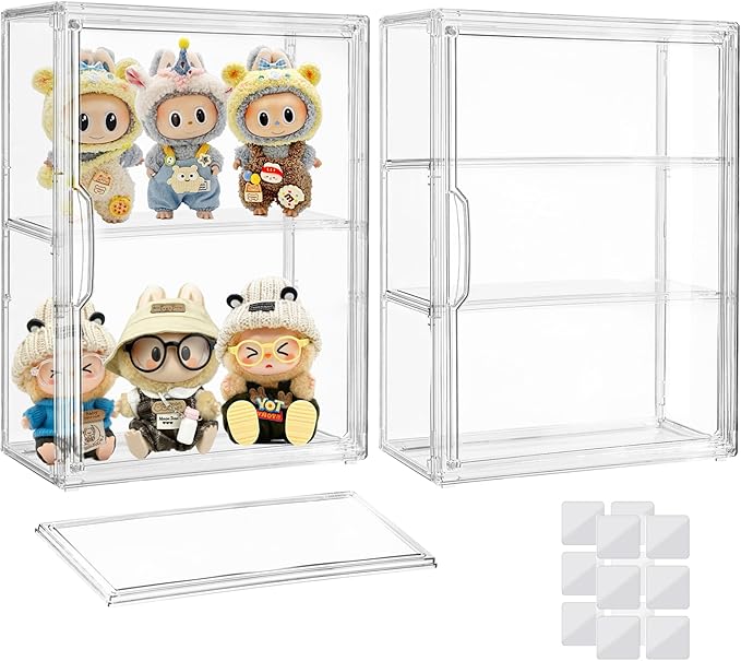 Attelite Acrylic Display Cases for Collectibles, 2 Pack 3 Layer Clear Display by Attelite