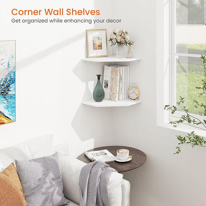 Homode Corner Shelf Wall Mount, Cable Box, 2 Tier Wood Hanging Storage Shelf - Image 2