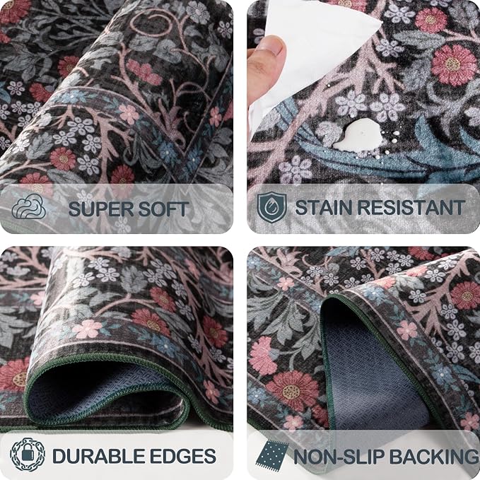 2x3 Area Rug Washable Entry Rug, Vintage Floral Thin Rug - Image 3