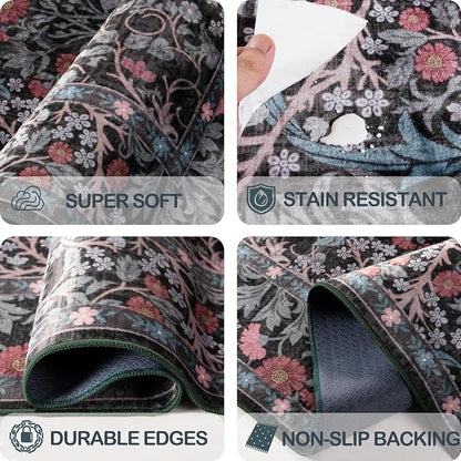 2x3 Area Rug Washable Entry Rug, Vintage Floral Thin Rug - Image 3
