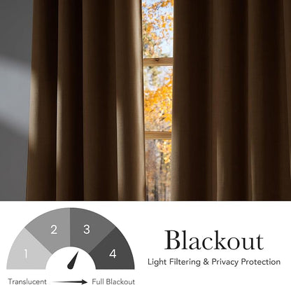 NICETOWN Caramel Faux Linen Room Darkening Rod Pocket Curtains 63 inch Length - Image 6