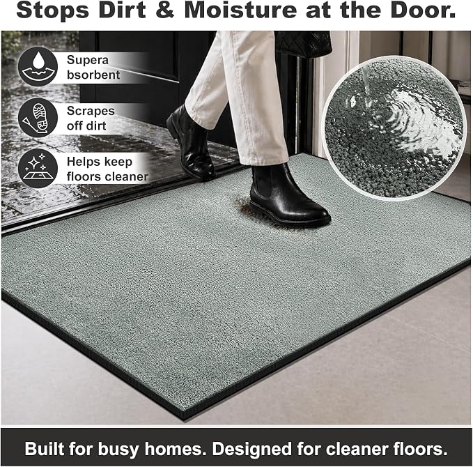 Super Absorbent Front Door Mat, 29.5" x 17", Non-Slip Washable Indoor Doormats - Image 4