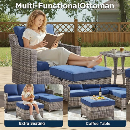14 Piece Patio Furniture Set-High Back Outdoor Furniture Set Sectional Sofa - Image 4
