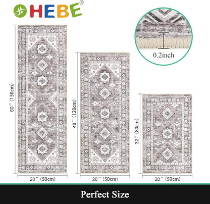 HEBE Boho Kitchen Rugs Set of 3, Non Slip Washable Kitchen Mats - Image 2
