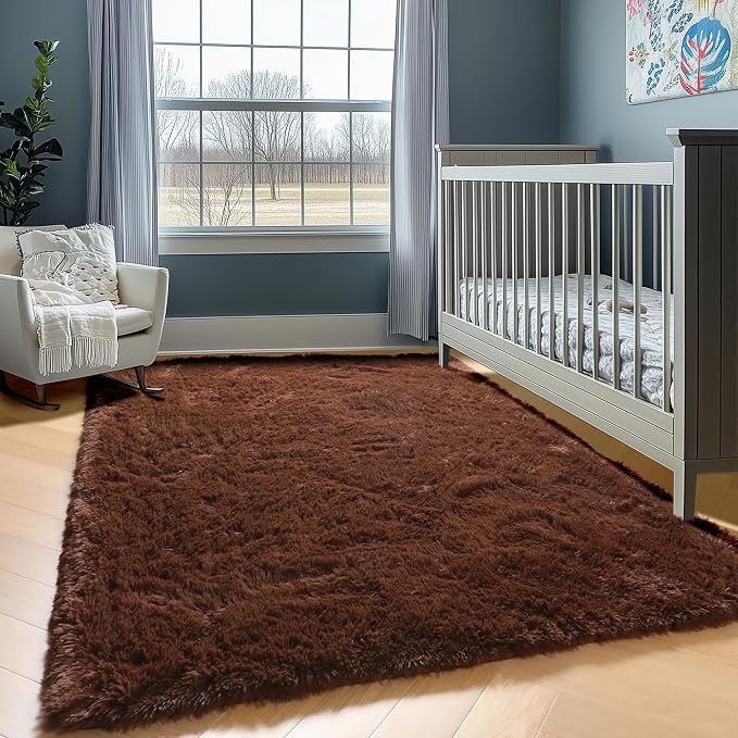 Brown Rugs for Living Room Bedroom, 5x8 Fluffy Bedside Area Rug, Soft Plush - Image 6