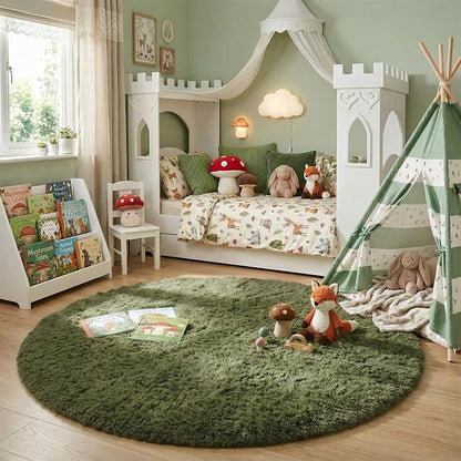 Amdrebio Olive Green Shag Round Area Rug 5Ft - Image 3