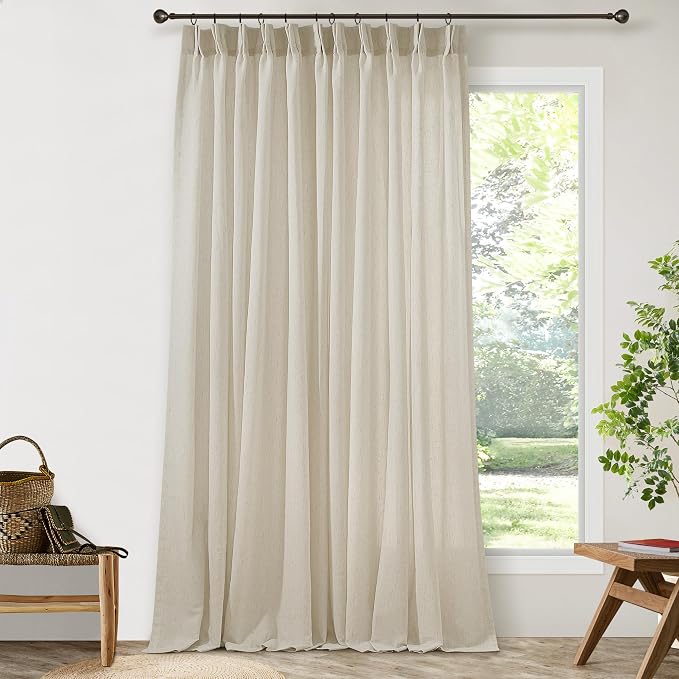 Pinch Pleat 120 Inch Long Linen Curtains 72 Inches Width Extra Wide | Light by DUKIYO