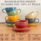 Mora Ceramic Latte Art Mug With Saucer - 10.5 oz, Round Bottom For Perfect Pours - Cafe Cups for Cappuccino, Espresso, Coffee, Tea etc - Porcelain Set for Baristas, Great Gift - Crimson Red