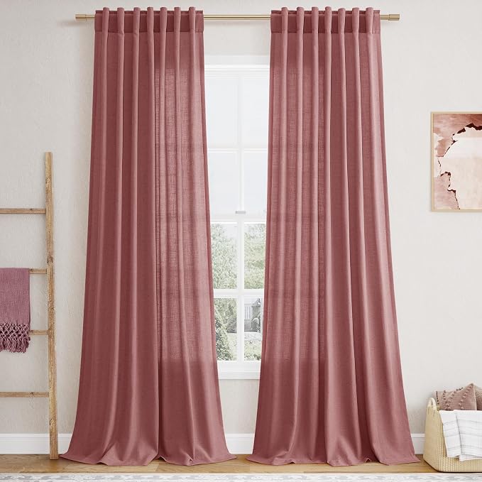 Canyon Rose Linen Curtains 108 Inches Long by Nanspring