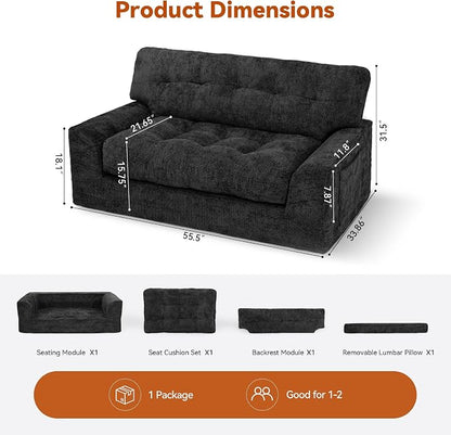 MONVANE 55.5" Convertible Loveseat Sofa, 2-in-1 Boneless Sleeper Sofa Bed Futon - Image 3