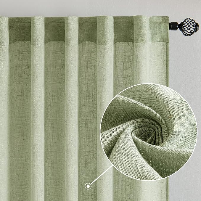 MIULEE Sage Green Linen Curtains 120 Inches Long - Image 2