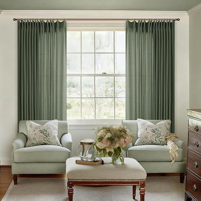 Olive Green Extra Wide Pinch Pleated 100 x 102 Inch Linen Curtains | - Image 9