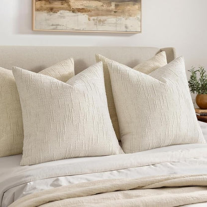MIULEE Chenille Textured Euro Pillow Covers Cream White 24x24 Set of 2 | Slubby - Image 5