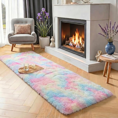 Rainbow Runner Rugs for Girls Bedroom Plush Fluffy Hallway Rug 2x6 Ft | Kawaii by PAGISOFE